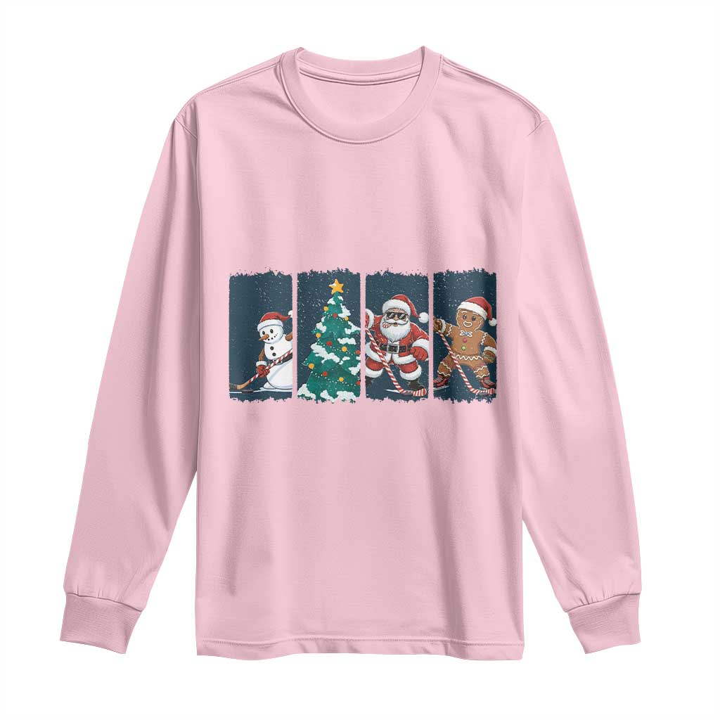 Funny Ice Hockey Christmas Gift Long Sleeve Shirt Santa Snowman And Gingerbread Playing Together TS12 Light Pink Print Your Wear