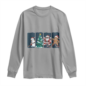 Funny Ice Hockey Christmas Gift Long Sleeve Shirt Santa Snowman And Gingerbread Playing Together TS12 Sport Gray Print Your Wear