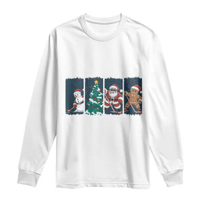 Funny Ice Hockey Christmas Gift Long Sleeve Shirt Santa Snowman And Gingerbread Playing Together TS12 White Print Your Wear