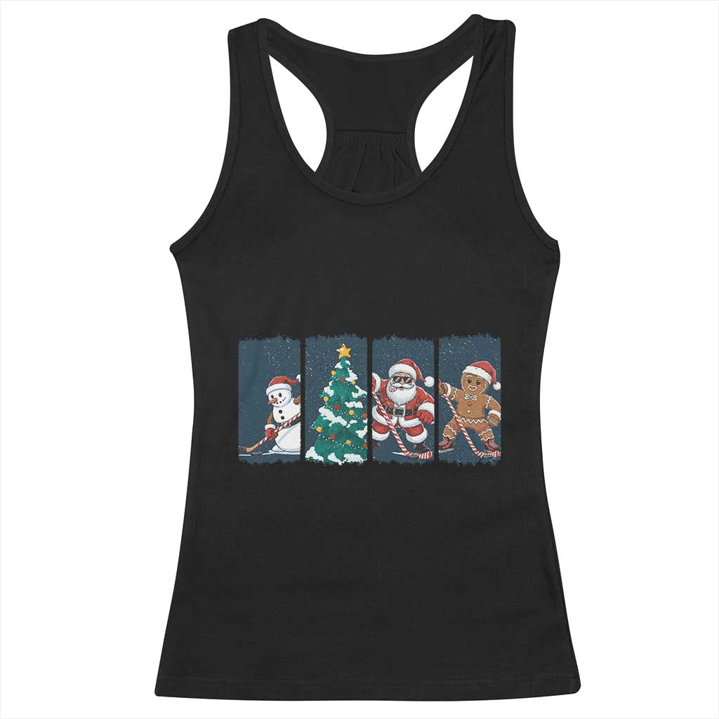 Funny Ice Hockey Christmas Gift Racerback Tank Top Santa Snowman And Gingerbread Playing Together TS12 Black Print Your Wear