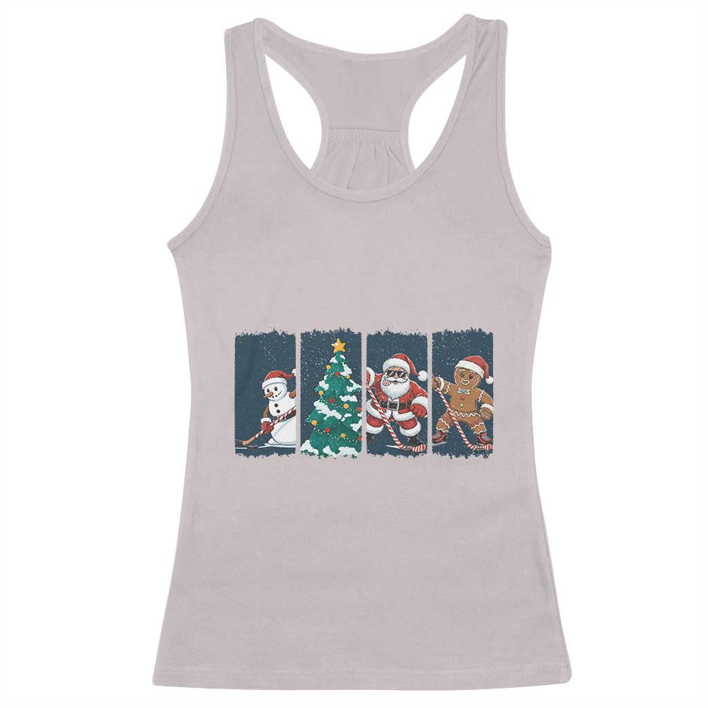 Funny Ice Hockey Christmas Gift Racerback Tank Top Santa Snowman And Gingerbread Playing Together TS12 Ice Gray Print Your Wear