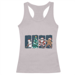 Funny Ice Hockey Christmas Gift Racerback Tank Top Santa Snowman And Gingerbread Playing Together TS12 Ice Gray Print Your Wear