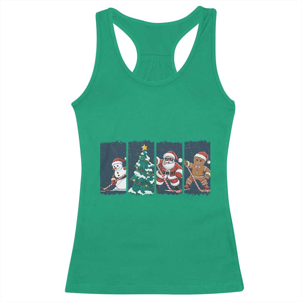 Funny Ice Hockey Christmas Gift Racerback Tank Top Santa Snowman And Gingerbread Playing Together TS12 Irish Green Print Your Wear