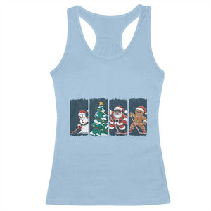 Funny Ice Hockey Christmas Gift Racerback Tank Top Santa Snowman And Gingerbread Playing Together TS12 Light Blue Print Your Wear