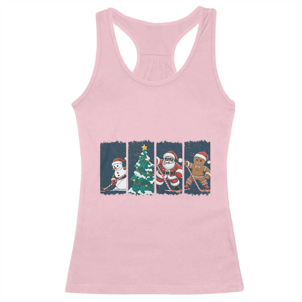 Funny Ice Hockey Christmas Gift Racerback Tank Top Santa Snowman And Gingerbread Playing Together TS12 Light Pink Print Your Wear