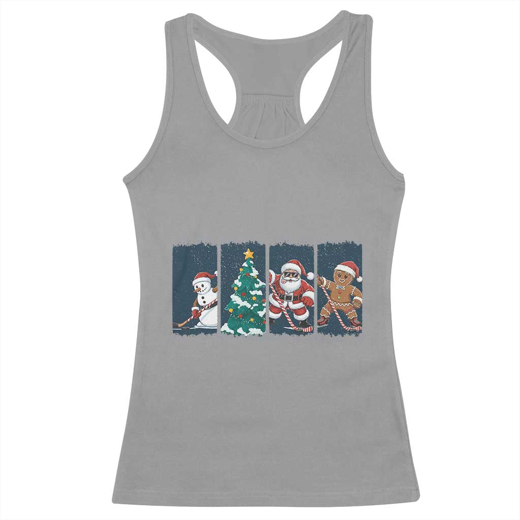 Funny Ice Hockey Christmas Gift Racerback Tank Top Santa Snowman And Gingerbread Playing Together TS12 Sport Gray Print Your Wear