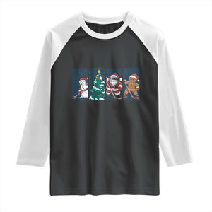 Funny Ice Hockey Christmas Gift Raglan Shirt Santa Snowman And Gingerbread Playing Together TS12 Black White Print Your Wear
