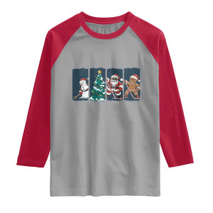 Funny Ice Hockey Christmas Gift Raglan Shirt Santa Snowman And Gingerbread Playing Together TS12 Sport Gray Red Print Your Wear