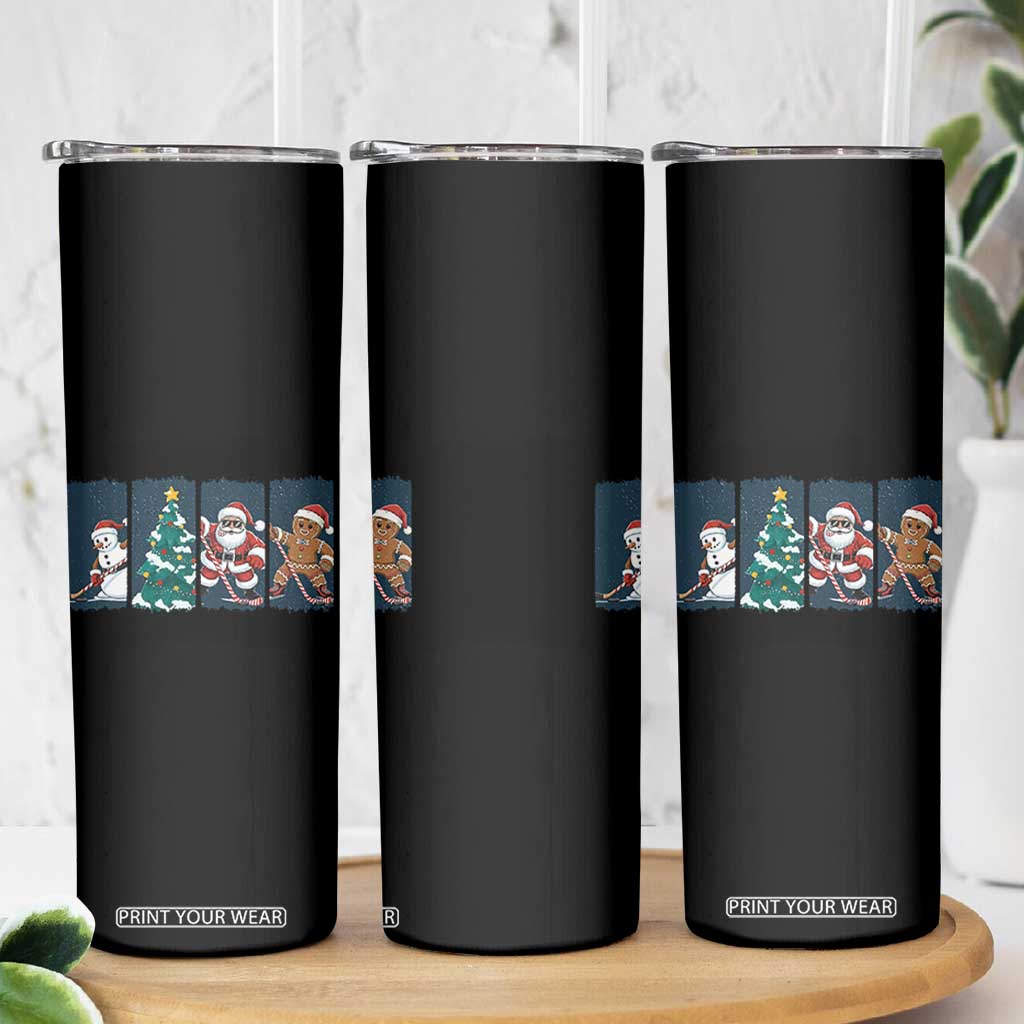 Funny Ice Hockey Christmas Gift Skinny Tumbler Santa Snowman And Gingerbread Playing Together TS12 Print Your Wear