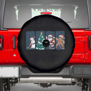 Funny Ice Hockey Christmas Gift Spare Tire Cover Santa Snowman And Gingerbread Playing Together TS12 Black Print Your Wear