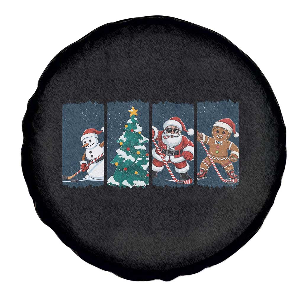 Funny Ice Hockey Christmas Gift Spare Tire Cover Santa Snowman And Gingerbread Playing Together TS12 Print Your Wear
