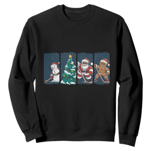 Funny Ice Hockey Christmas Gift Sweatshirt Santa Snowman And Gingerbread Playing Together TS12 Black Print Your Wear