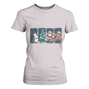 Funny Ice Hockey Christmas Gift T Shirt For Women Santa Snowman And Gingerbread Playing Together TS12 Ice Gray Print Your Wear