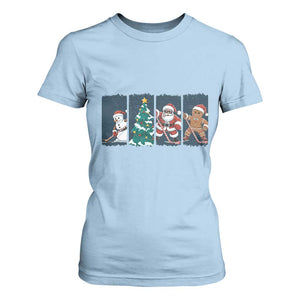 Funny Ice Hockey Christmas Gift T Shirt For Women Santa Snowman And Gingerbread Playing Together TS12 Light Blue Print Your Wear