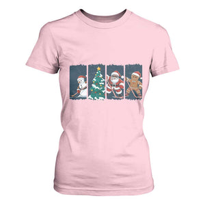 Funny Ice Hockey Christmas Gift T Shirt For Women Santa Snowman And Gingerbread Playing Together TS12 Light Pink Print Your Wear