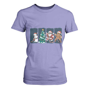 Funny Ice Hockey Christmas Gift T Shirt For Women Santa Snowman And Gingerbread Playing Together TS12 Violet Print Your Wear