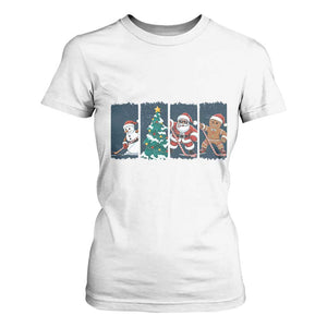 Funny Ice Hockey Christmas Gift T Shirt For Women Santa Snowman And Gingerbread Playing Together TS12 White Print Your Wear