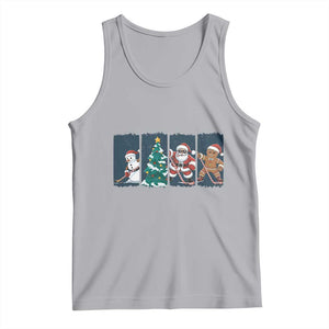 Funny Ice Hockey Christmas Gift Tank Top Santa Snowman And Gingerbread Playing Together TS12 Athletic Heather Print Your Wear