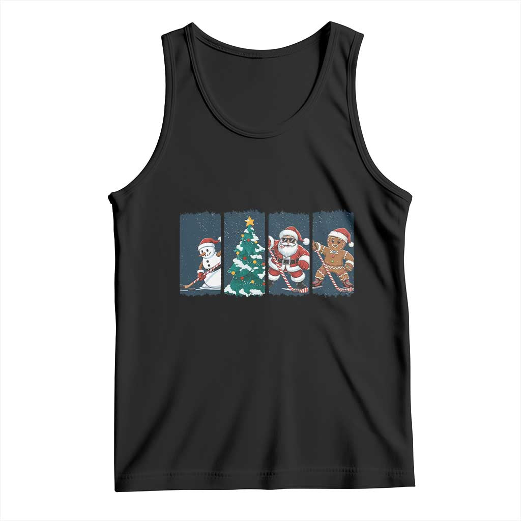 Funny Ice Hockey Christmas Gift Tank Top Santa Snowman And Gingerbread Playing Together TS12 Black Print Your Wear