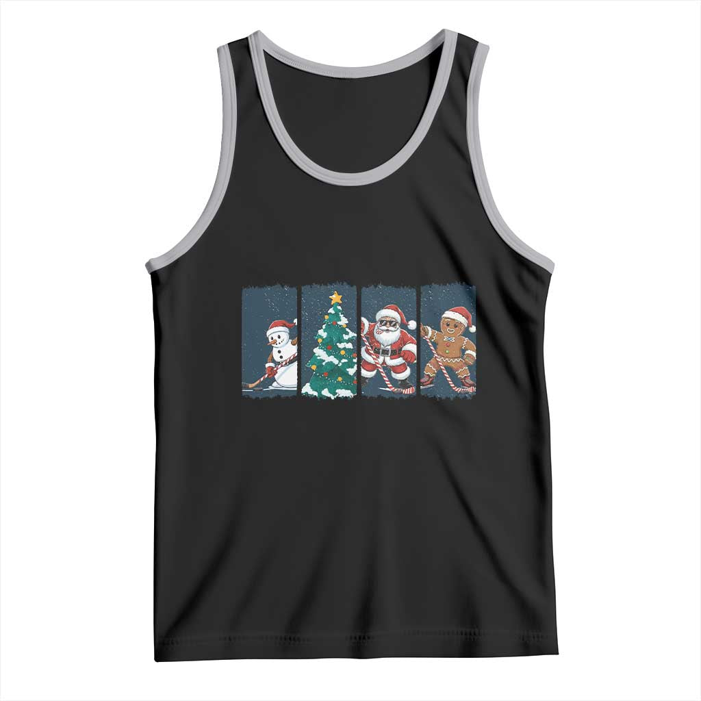 Funny Ice Hockey Christmas Gift Tank Top Santa Snowman And Gingerbread Playing Together TS12 Black Athletic Heather Print Your Wear