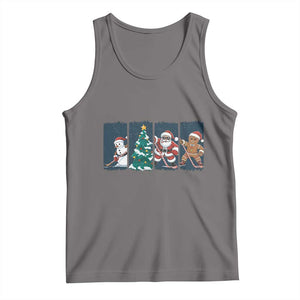 Funny Ice Hockey Christmas Gift Tank Top Santa Snowman And Gingerbread Playing Together TS12 Deep Heather Print Your Wear
