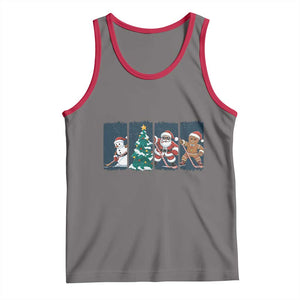Funny Ice Hockey Christmas Gift Tank Top Santa Snowman And Gingerbread Playing Together TS12 Deep Heather Red Print Your Wear