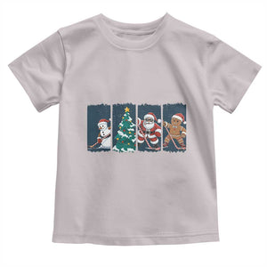 Funny Ice Hockey Christmas Gift Toddler T Shirt Santa Snowman And Gingerbread Playing Together TS12 Ice Gray Print Your Wear