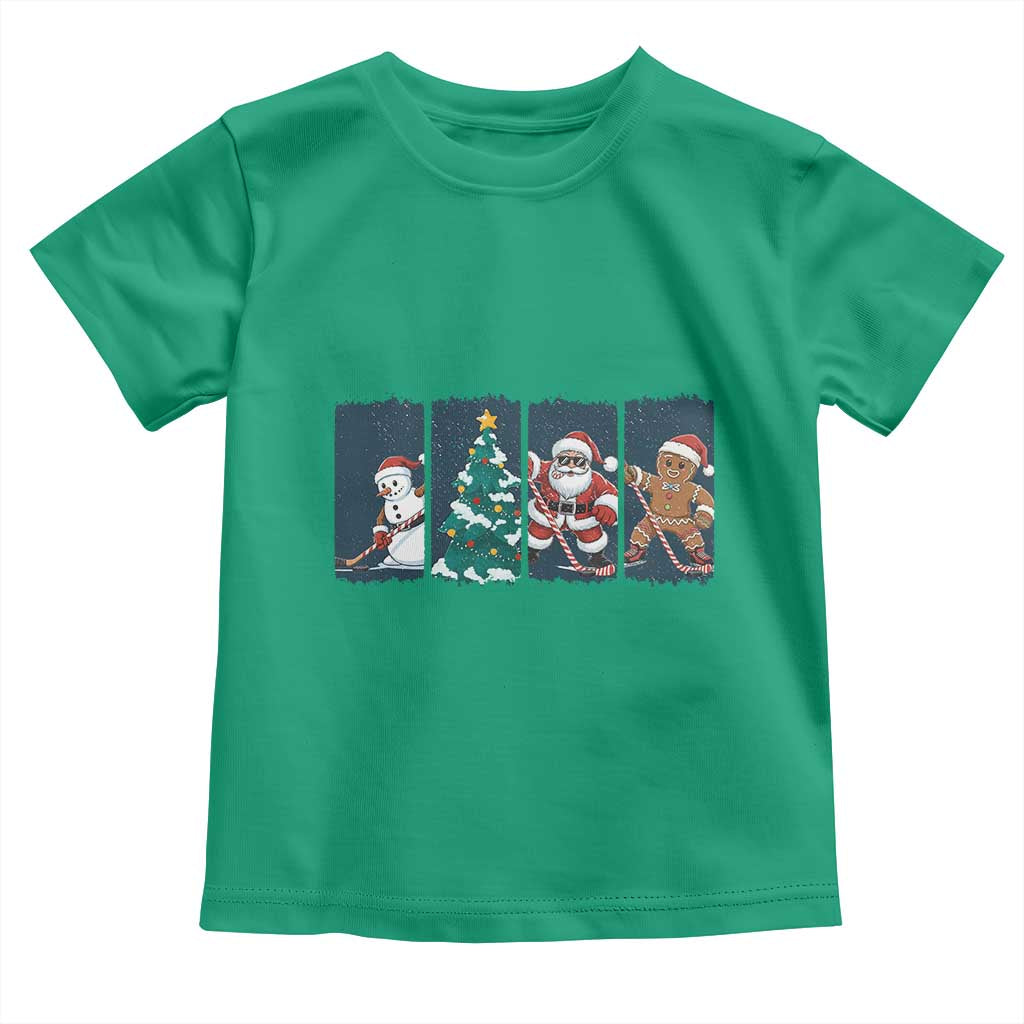 Funny Ice Hockey Christmas Gift Toddler T Shirt Santa Snowman And Gingerbread Playing Together TS12 Irish Green Print Your Wear
