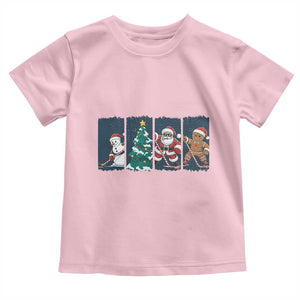 Funny Ice Hockey Christmas Gift Toddler T Shirt Santa Snowman And Gingerbread Playing Together TS12 Light Pink Print Your Wear