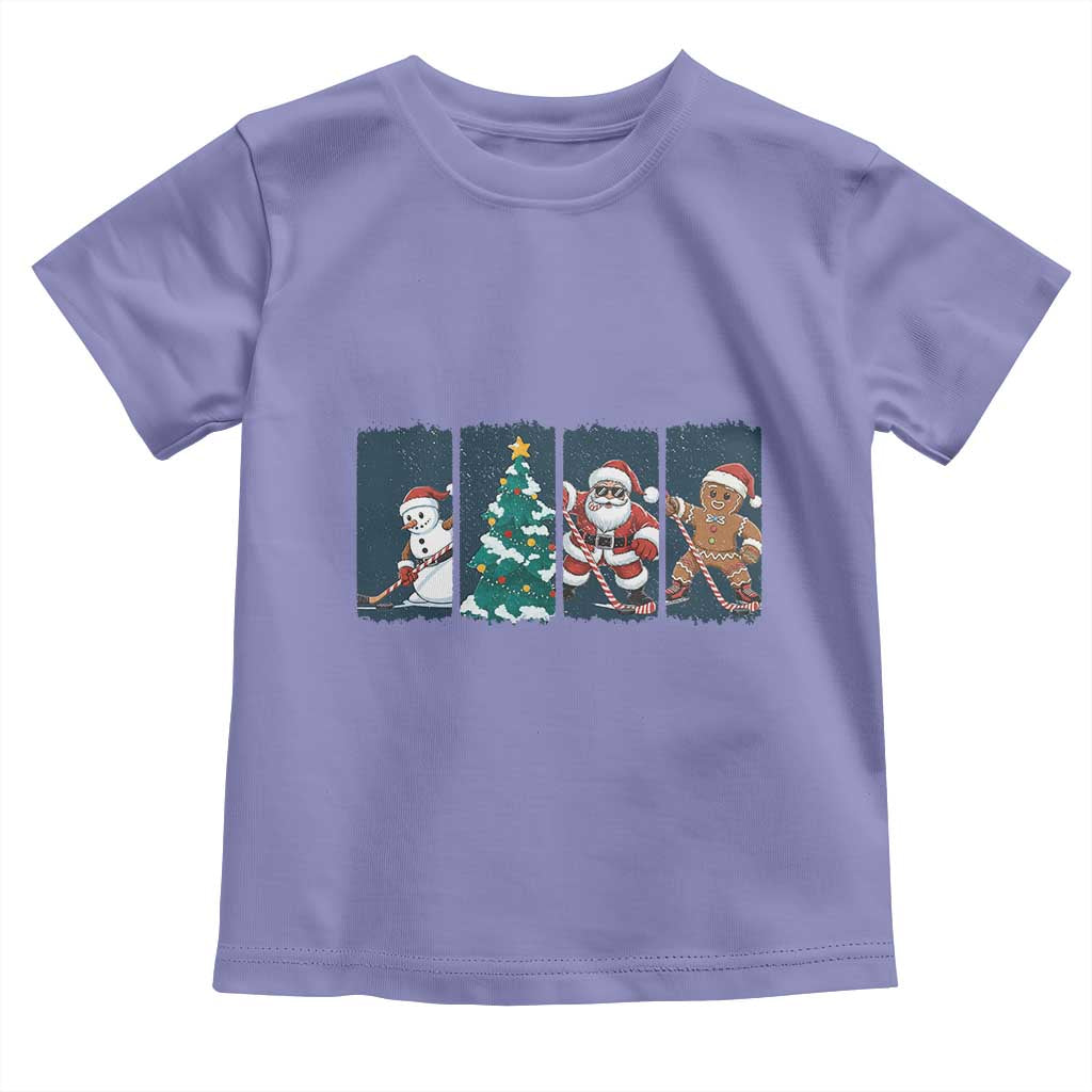 Funny Ice Hockey Christmas Gift Toddler T Shirt Santa Snowman And Gingerbread Playing Together TS12 Violet Print Your Wear