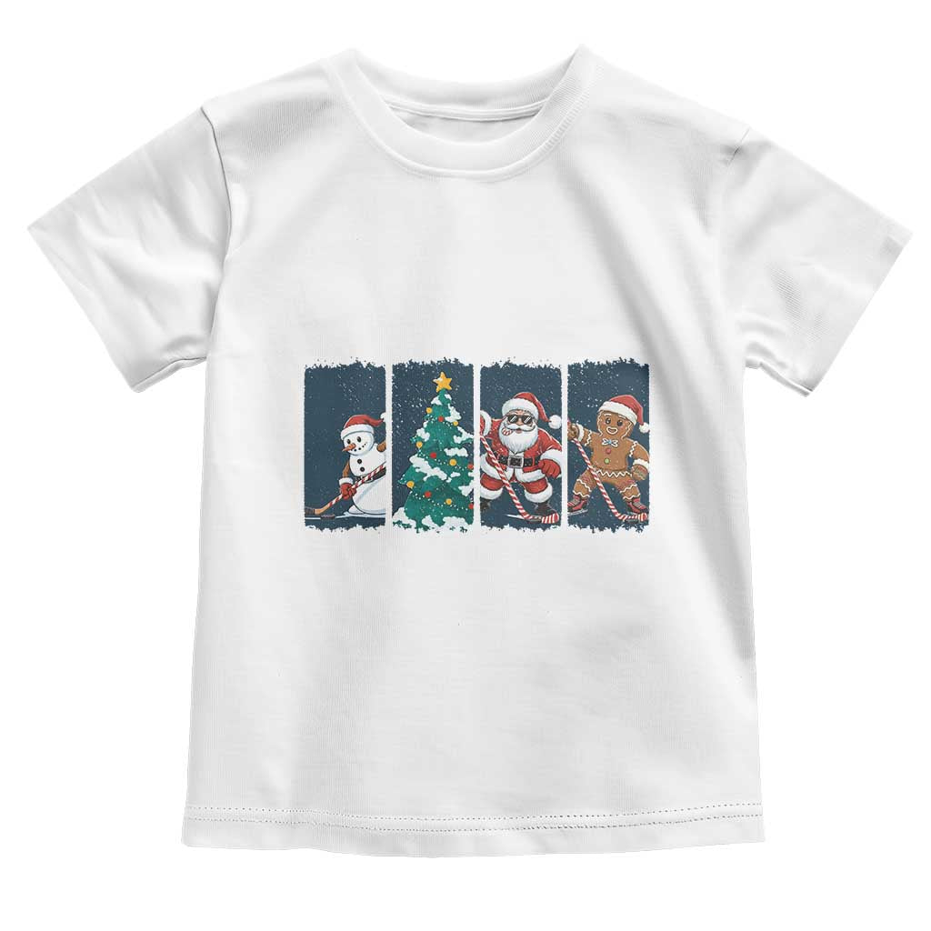 Funny Ice Hockey Christmas Gift Toddler T Shirt Santa Snowman And Gingerbread Playing Together TS12 White Print Your Wear