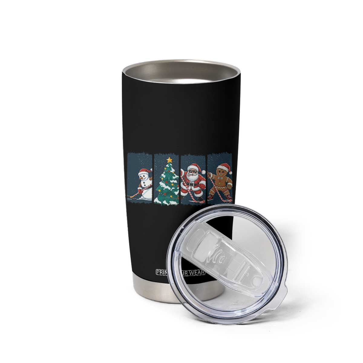Funny Ice Hockey Christmas Gift Tumbler Cup Santa Snowman And Gingerbread Playing Together TS12 Print Your Wear