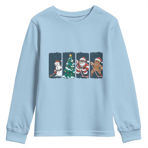 Funny Ice Hockey Christmas Gift Youth Sweatshirt Santa Snowman And Gingerbread Playing Together TS12 Light Blue Print Your Wear