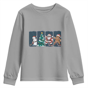 Funny Ice Hockey Christmas Gift Youth Sweatshirt Santa Snowman And Gingerbread Playing Together TS12 Sport Gray Print Your Wear