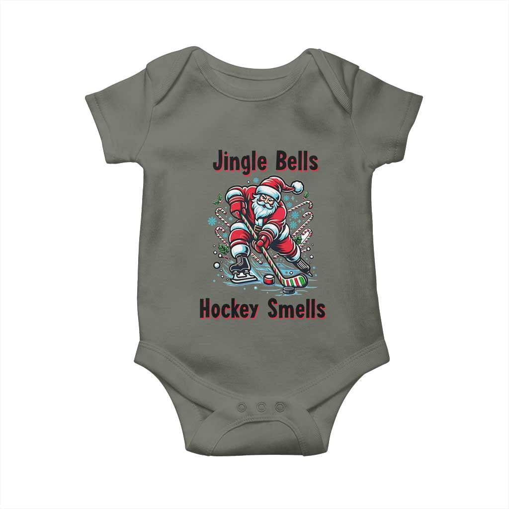 Jingle Bells Hockey Smells Baby Onesie Funny Santa Ice Hockey Christmas Gift TS12 Military Green Print Your Wear
