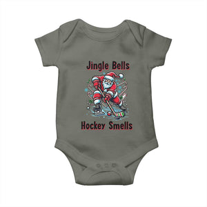 Jingle Bells Hockey Smells Baby Onesie Funny Santa Ice Hockey Christmas Gift TS12 Military Green Print Your Wear