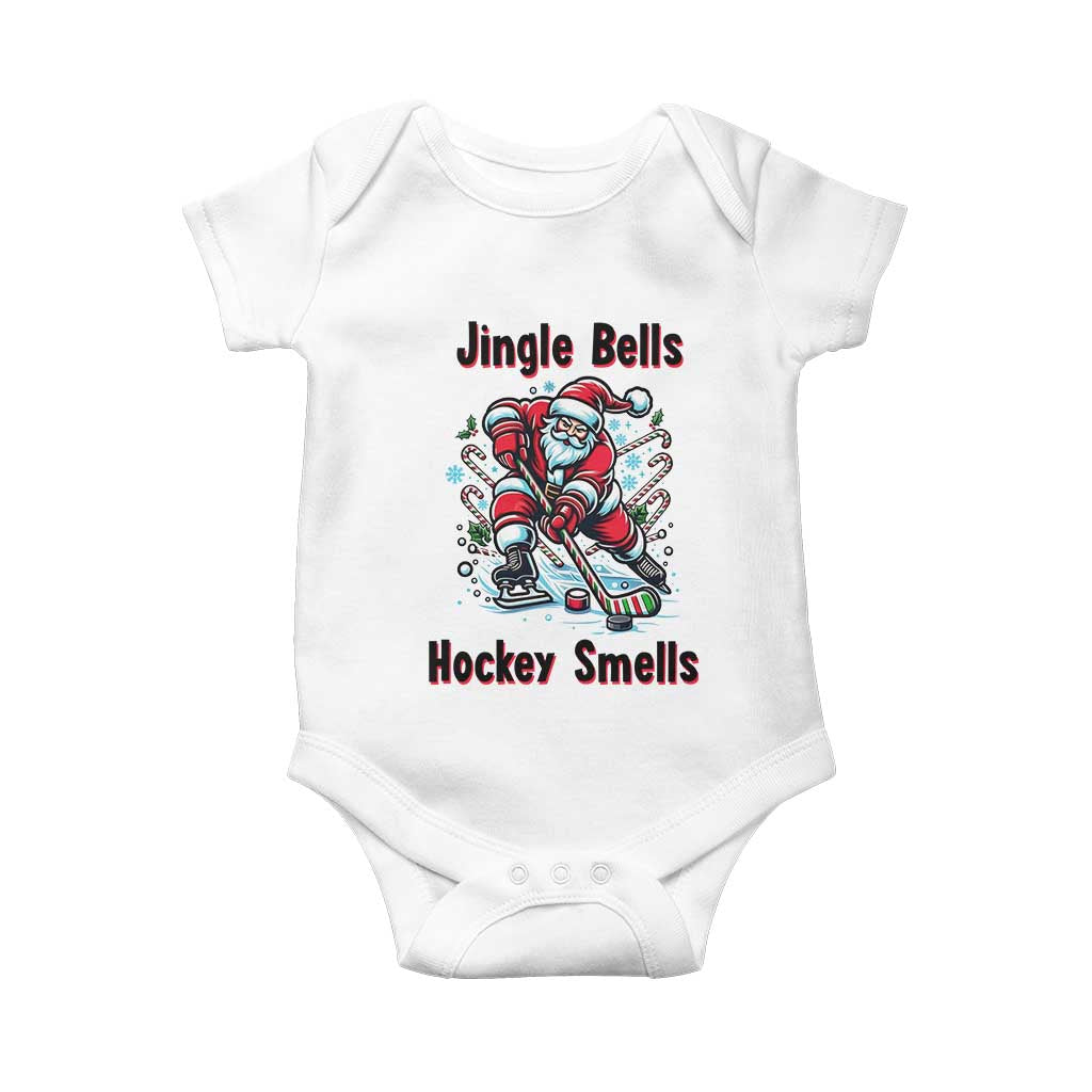 Jingle Bells Hockey Smells Baby Onesie Funny Santa Ice Hockey Christmas Gift TS12 White Print Your Wear