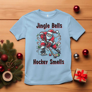 Jingle Bells Hockey Smells T Shirt Funny Santa Ice Hockey Christmas Gift TS12 Light Blue Print Your Wear
