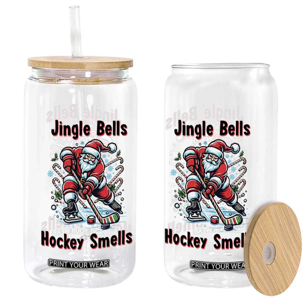Jingle Bells Hockey Smells Glass Can Funny Santa Ice Hockey Christmas Gift TS12 Print Your Wear