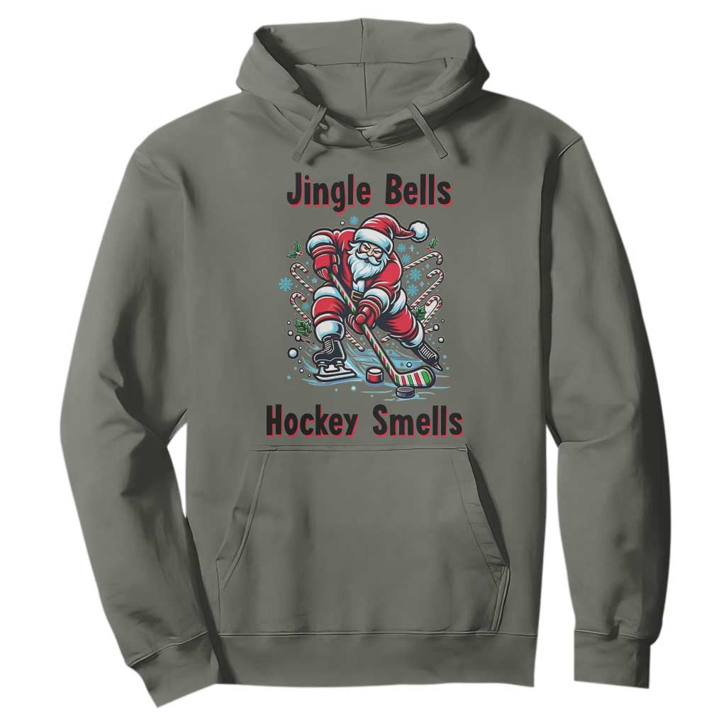 Jingle Bells Hockey Smells Hoodie Funny Santa Ice Hockey Christmas Gift TS12 Military Green Print Your Wear