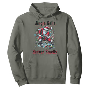 Jingle Bells Hockey Smells Hoodie Funny Santa Ice Hockey Christmas Gift TS12 Military Green Print Your Wear