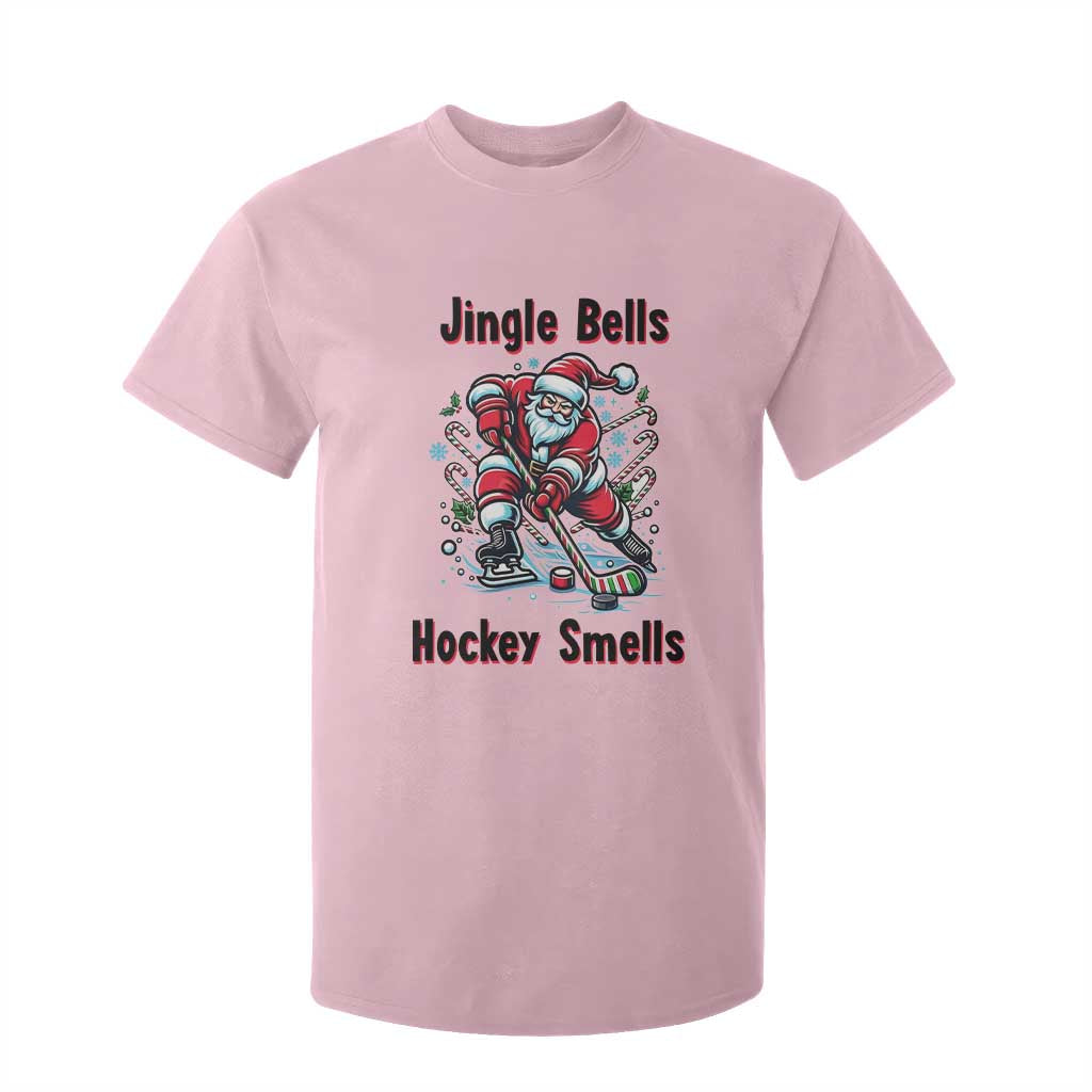 Jingle Bells Hockey Smells T Shirt For Kid Funny Santa Ice Hockey Christmas Gift TS12 Light Pink Print Your Wear
