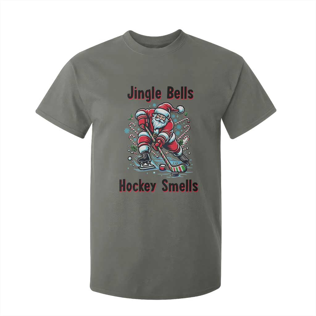 Jingle Bells Hockey Smells T Shirt For Kid Funny Santa Ice Hockey Christmas Gift TS12 Military Green Print Your Wear