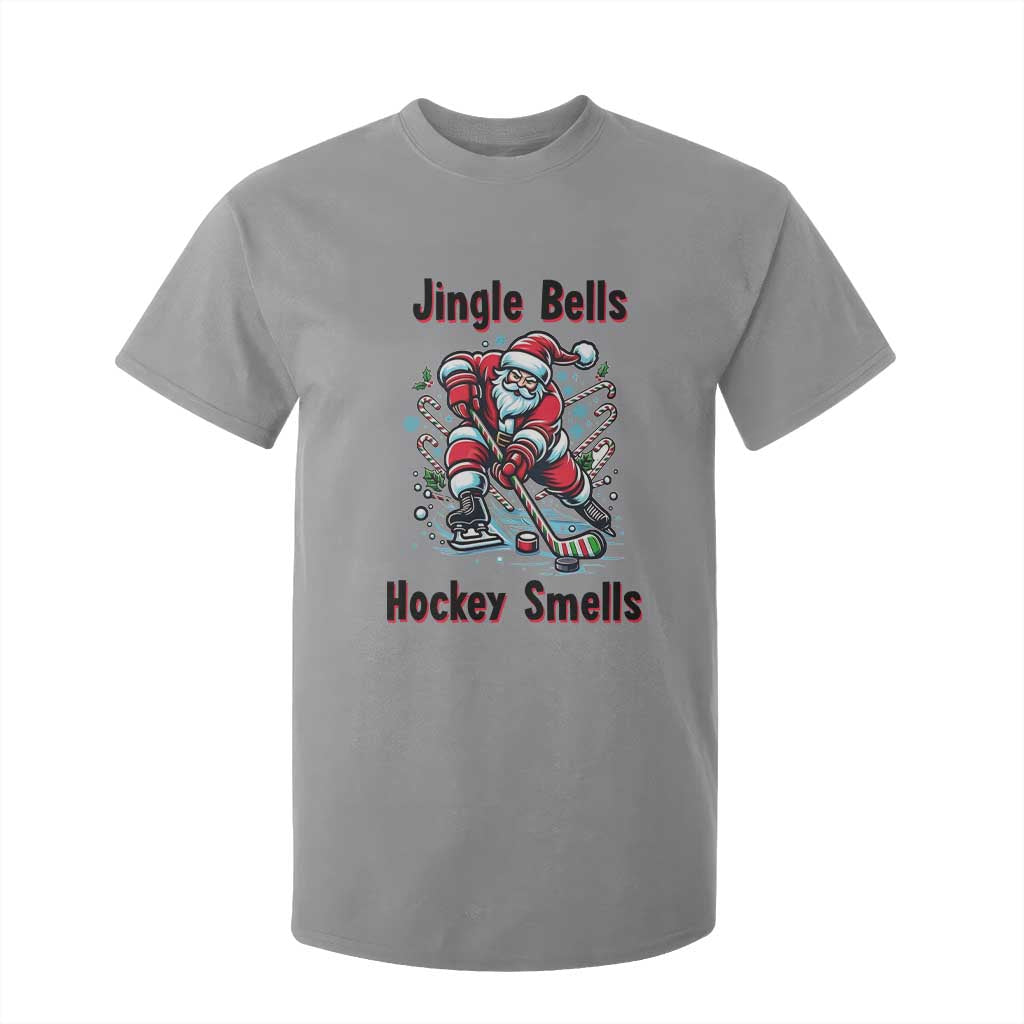 Jingle Bells Hockey Smells T Shirt For Kid Funny Santa Ice Hockey Christmas Gift TS12 Sport Gray Print Your Wear