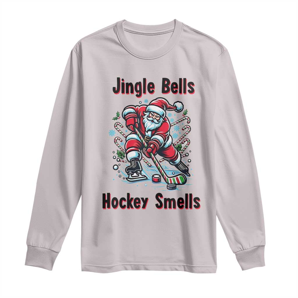 Jingle Bells Hockey Smells Long Sleeve Shirt Funny Santa Ice Hockey Christmas Gift TS12 Ice Gray Print Your Wear