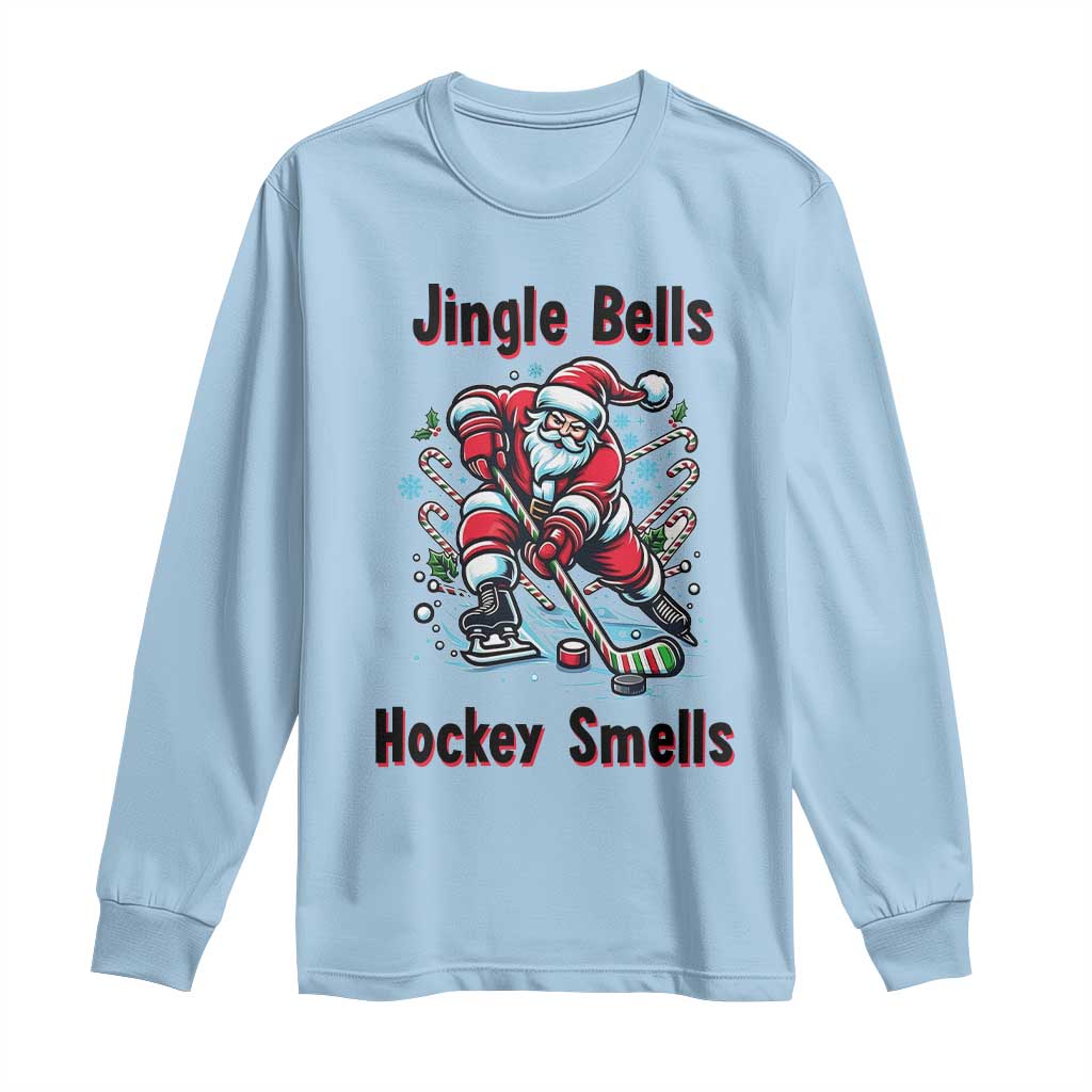 Jingle Bells Hockey Smells Long Sleeve Shirt Funny Santa Ice Hockey Christmas Gift TS12 Light Blue Print Your Wear