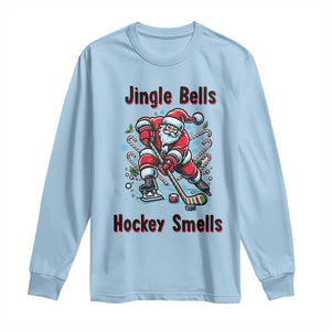 Jingle Bells Hockey Smells Long Sleeve Shirt Funny Santa Ice Hockey Christmas Gift TS12 Light Blue Print Your Wear
