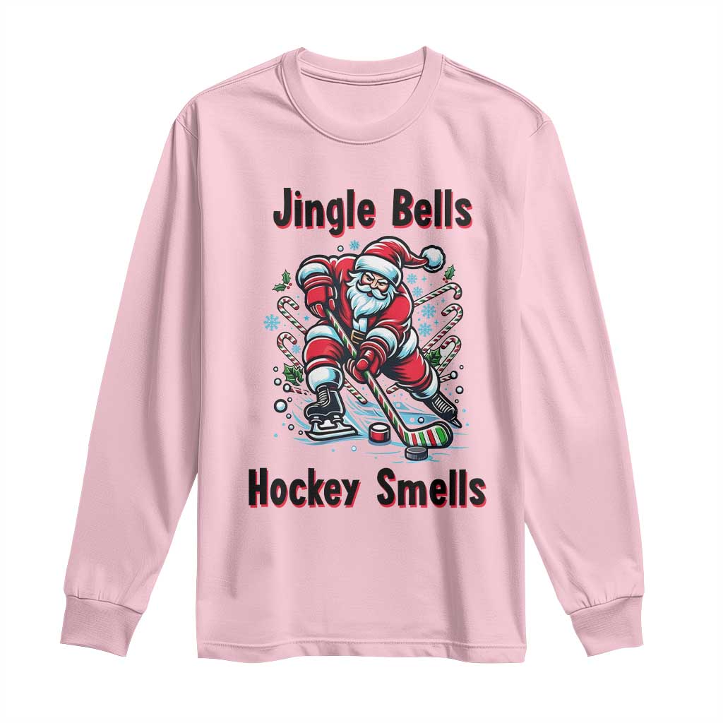 Jingle Bells Hockey Smells Long Sleeve Shirt Funny Santa Ice Hockey Christmas Gift TS12 Light Pink Print Your Wear