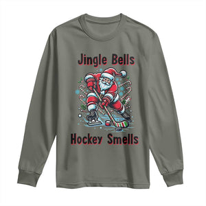 Jingle Bells Hockey Smells Long Sleeve Shirt Funny Santa Ice Hockey Christmas Gift TS12 Military Green Print Your Wear