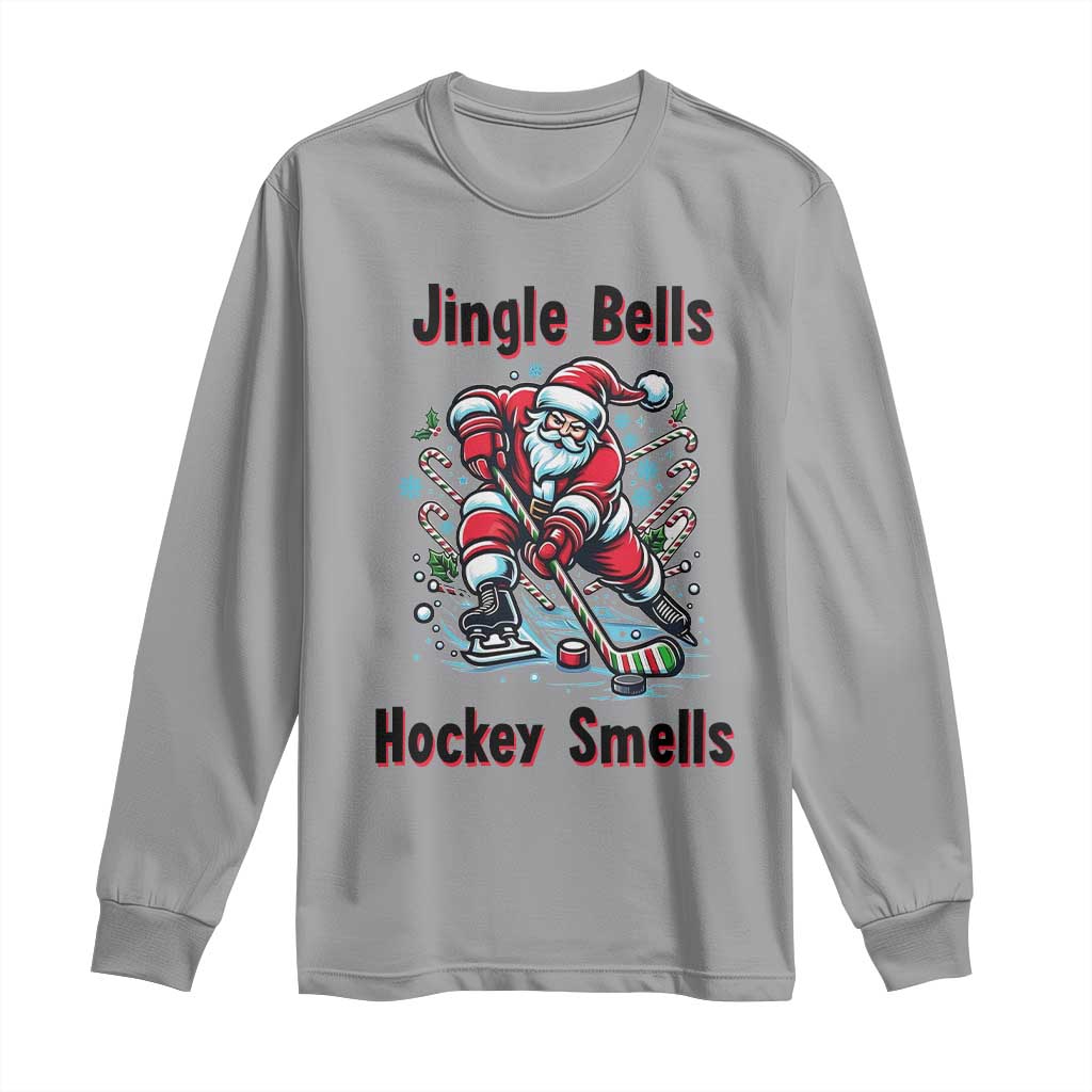 Jingle Bells Hockey Smells Long Sleeve Shirt Funny Santa Ice Hockey Christmas Gift TS12 Sport Gray Print Your Wear